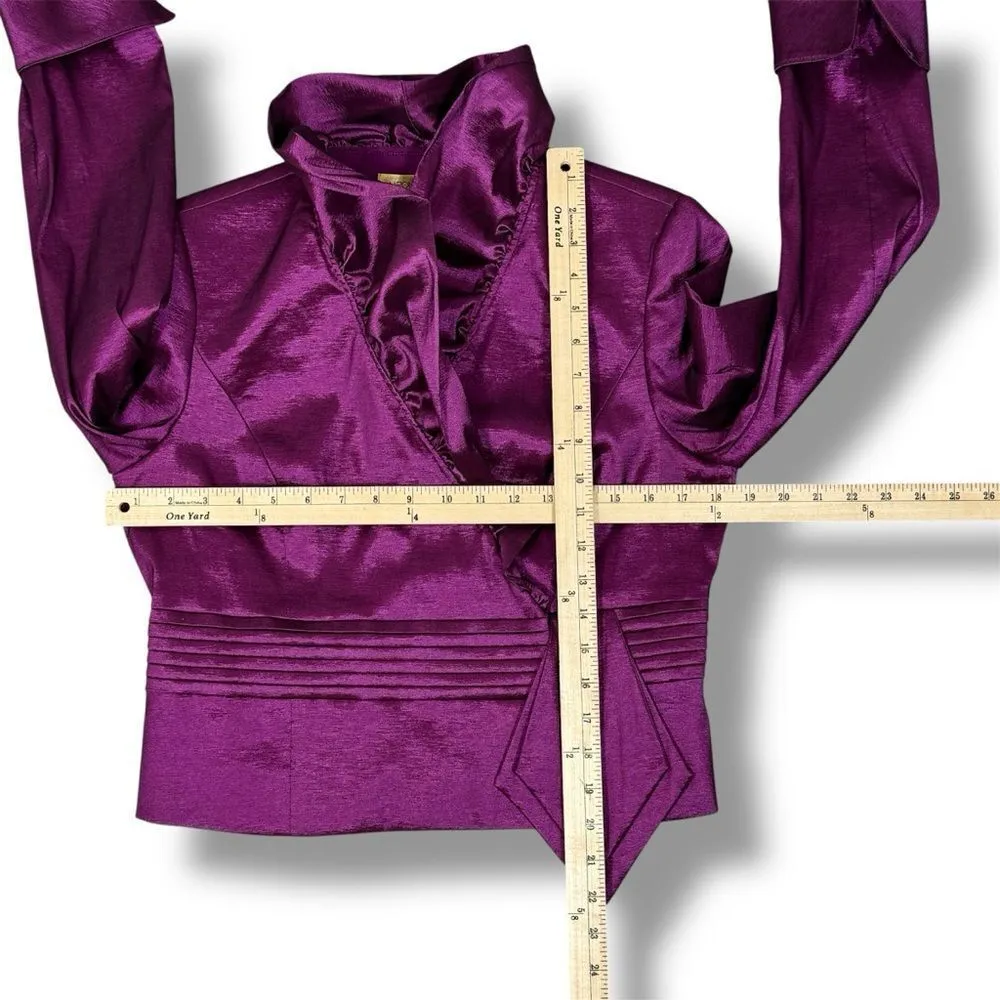 Nipon Boutique Ruffle Shawl Collar Pleat Sash Evening Top Taffeta‎ Pink Purple 8 - Image 12