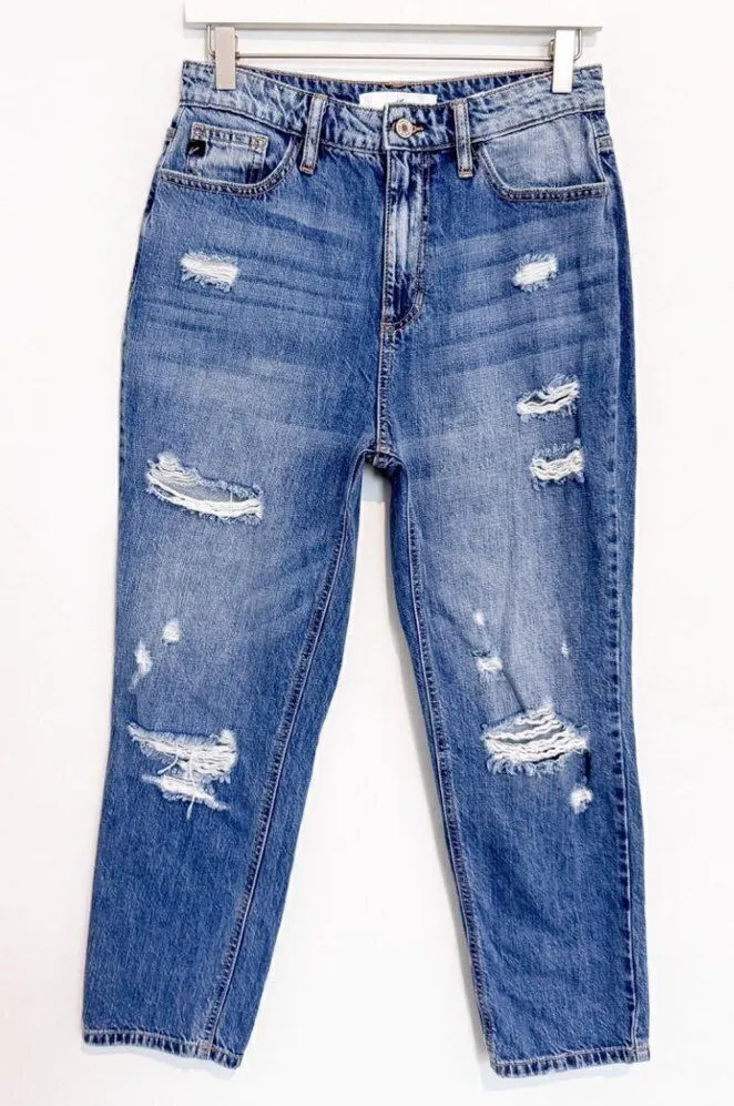 Kancan Denim Bobbie High Rise Straight Leg Distressed Blue Jeans Casual Size 27 - Image 1