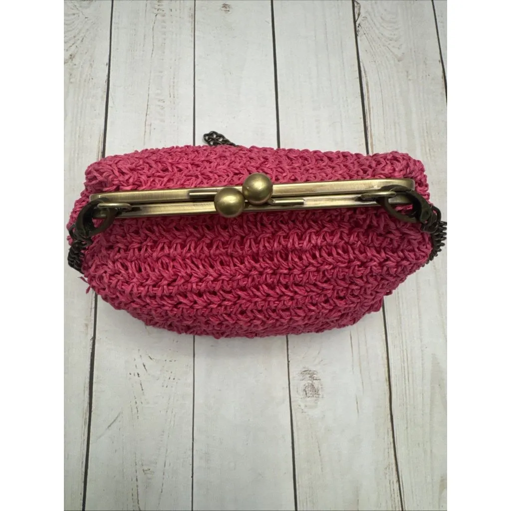 Sun ‘N’ Sand Hot Pink Kisslock Woven Shoulder Bag/Purse Chain 9x6x4” VGUC - Image 4