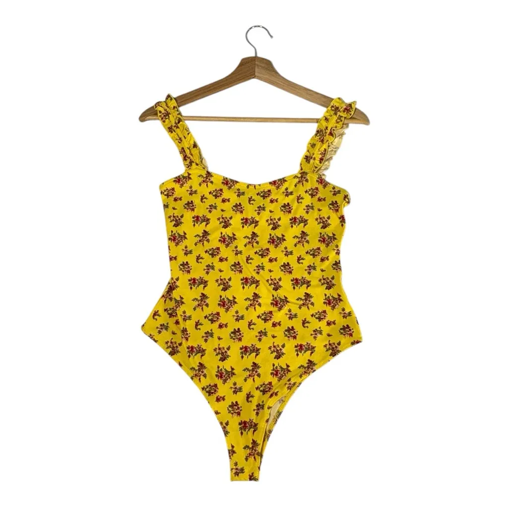 Lulus Floral Bodysuit Women’s Medium Yellow Girlhood Whimsical Cottagecore NWT - Image 3