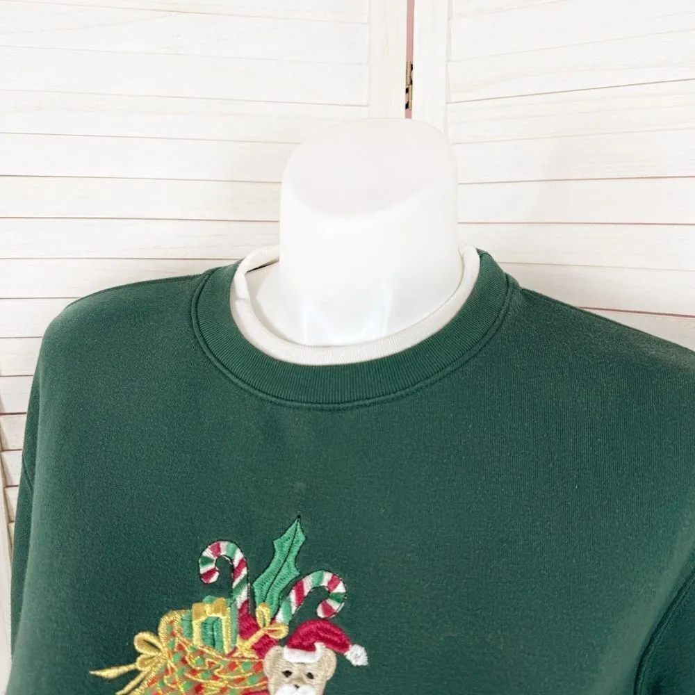 Vtg Embroidered Ugly Christmas Sweatshirt ClassicâElements Greenâ 16W 18W - Image 5