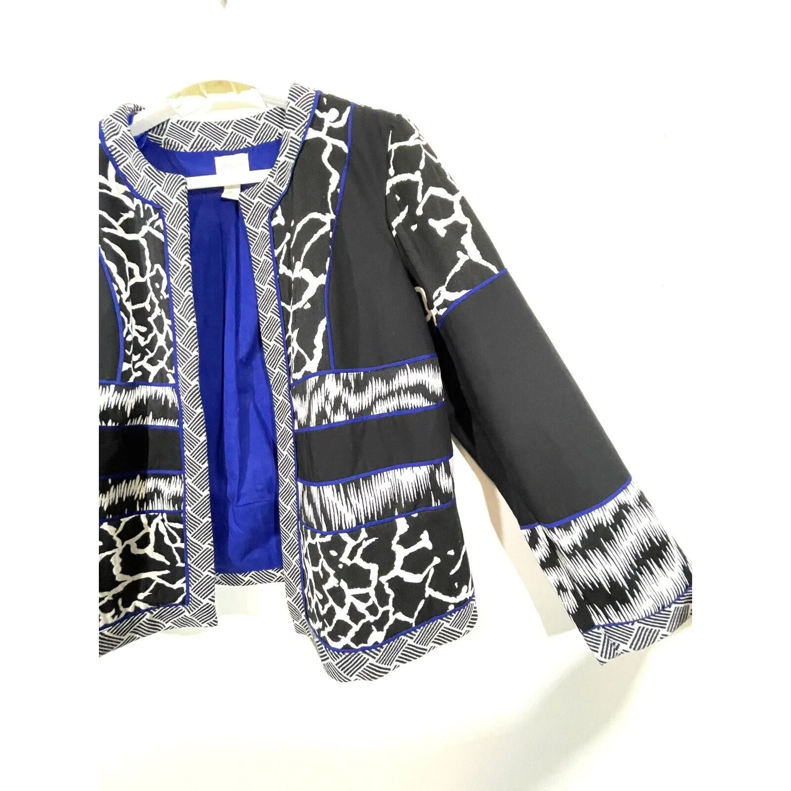 Chico's Size 2 US 12 Artisan Jacquard Blocked Pattern Jacket Open Front - Image 4