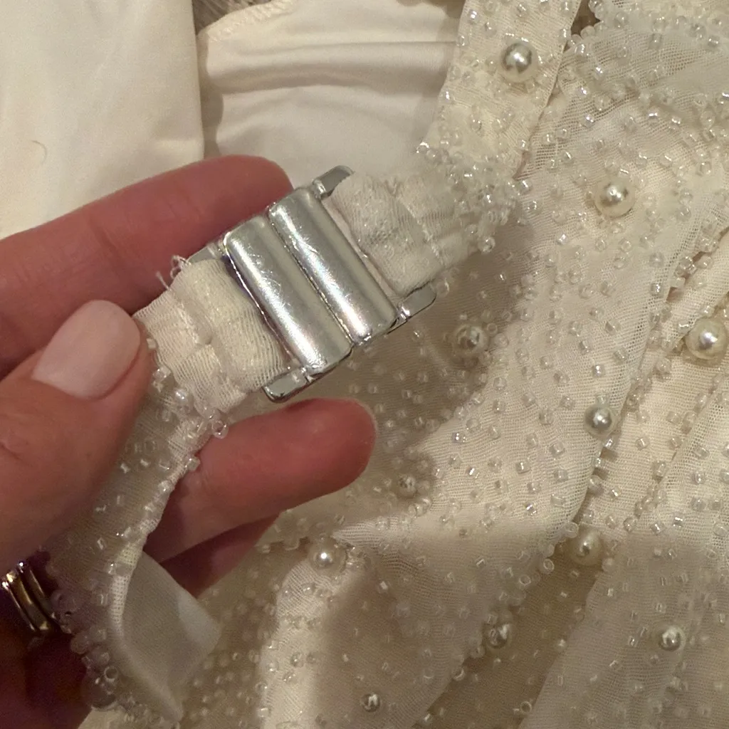 NWOT Oh Polly St Tropez pearl White embellished Halter Neck Cut Out Mini Dress 6 - Image 7