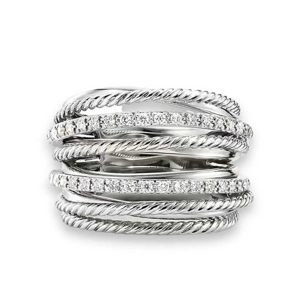 NEW Luxury Multilayered Silver Zircon Ring - Image 2