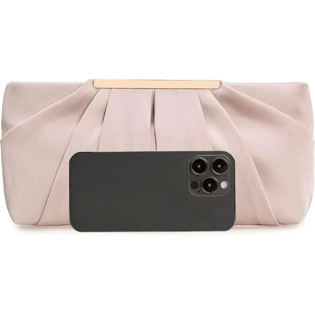 ⚡ Women's Elegant Evening Pleated Satin Simple Classy Blush Pink Clutch Bag - Image 3