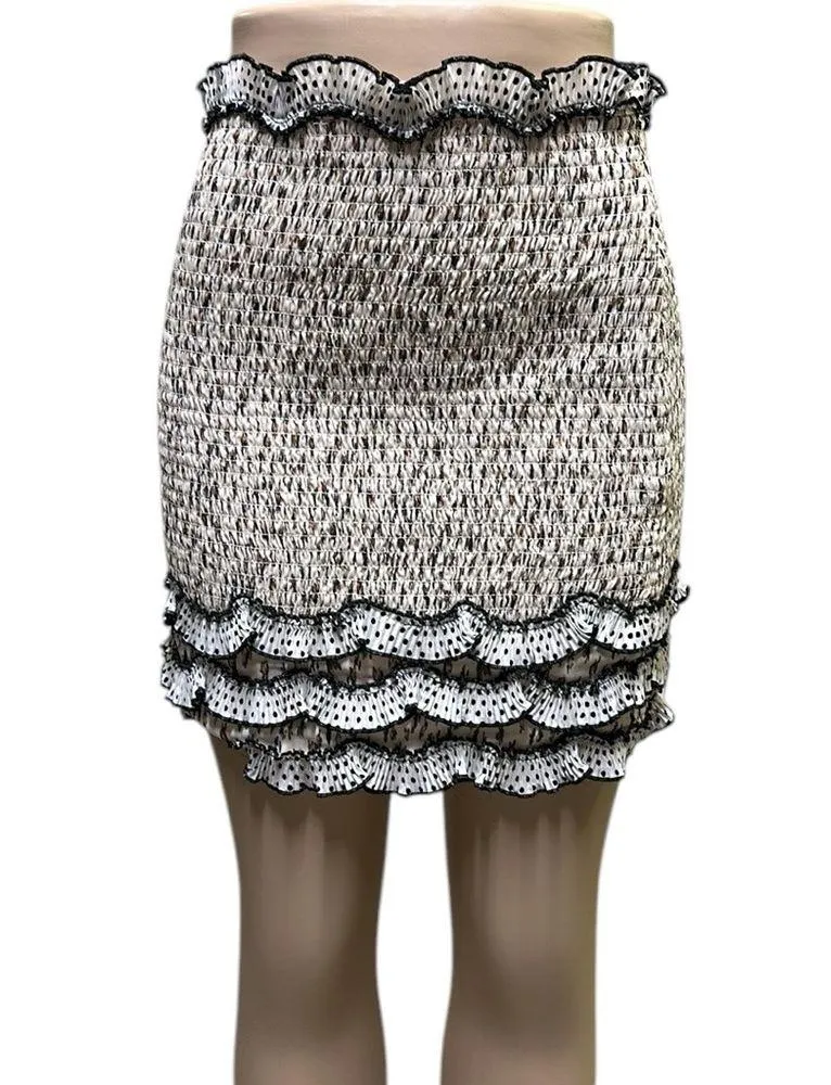 Elliatt Muse Cream Cheetah Animal Print Ruffled Bodycon Mini Skirt Womens Medium - Image 4