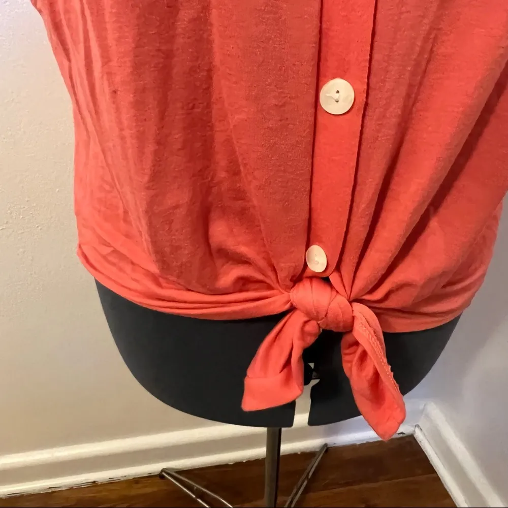 Pink Lily Button Down Tie Front Top Coral Pink - Image 6