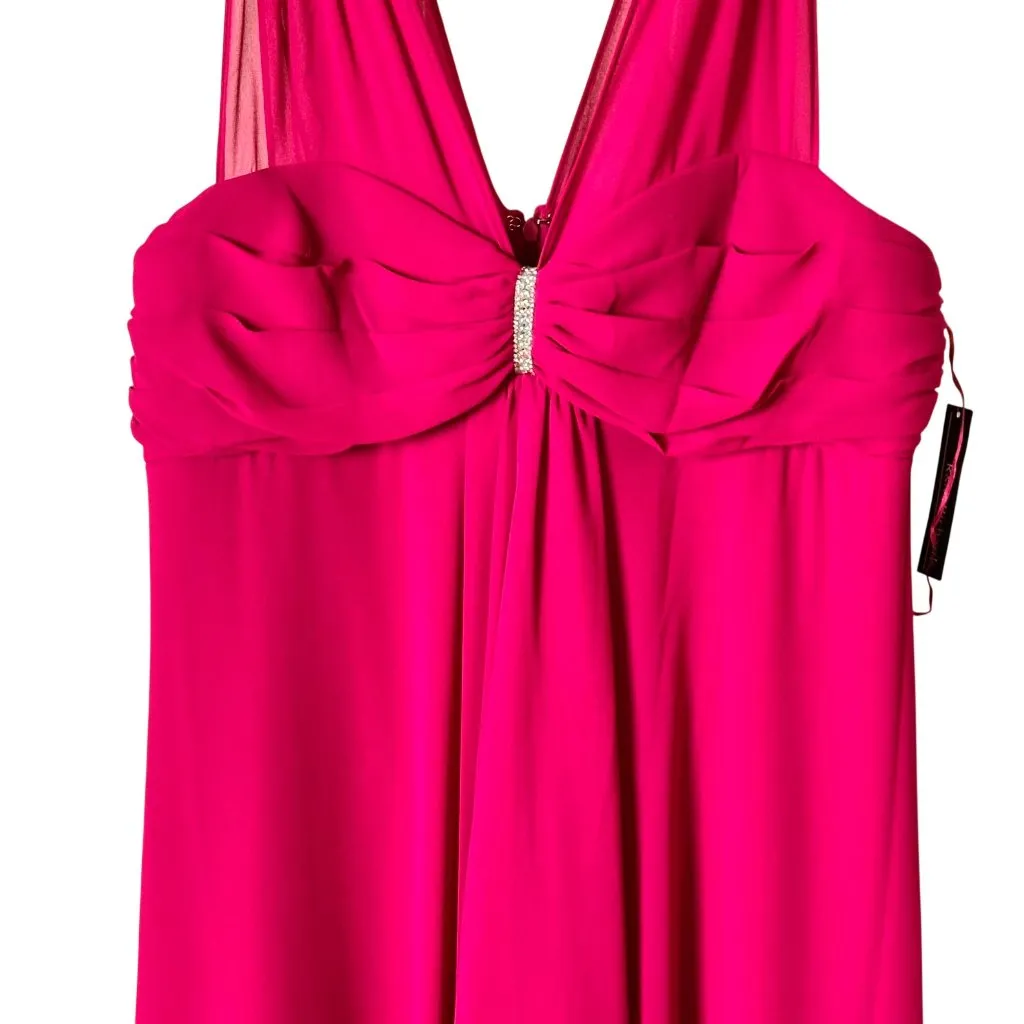 R&M Richards 14/16 Fuchsia Sleeveless Empire Waist Gown Rhinestone Accent - Image 7