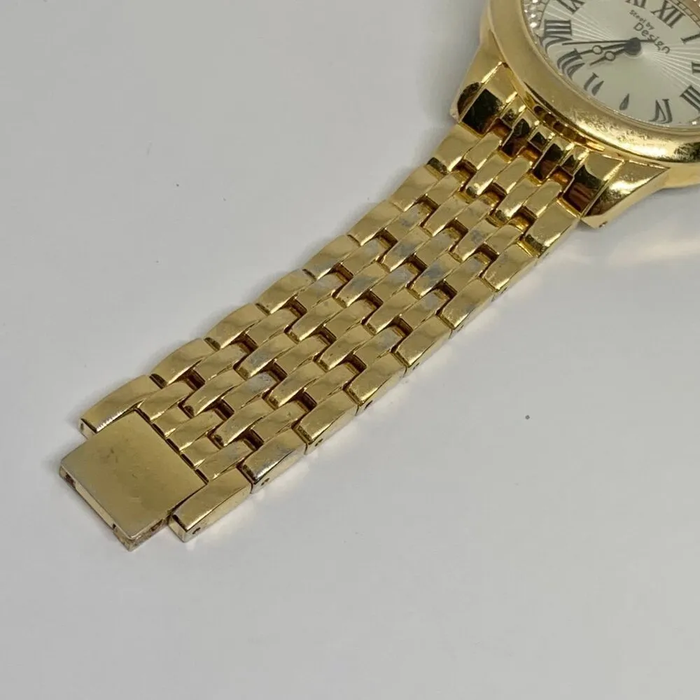 Steel By Design Gold tone 39mm oval women’s Watch rhinestones 6.5” running - Image 4