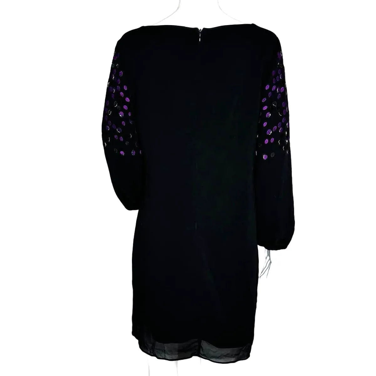 Belle Badgley Mischka Dress Womens 8 Black Purple Geometric Beaded Shift‎ Party - Image 4