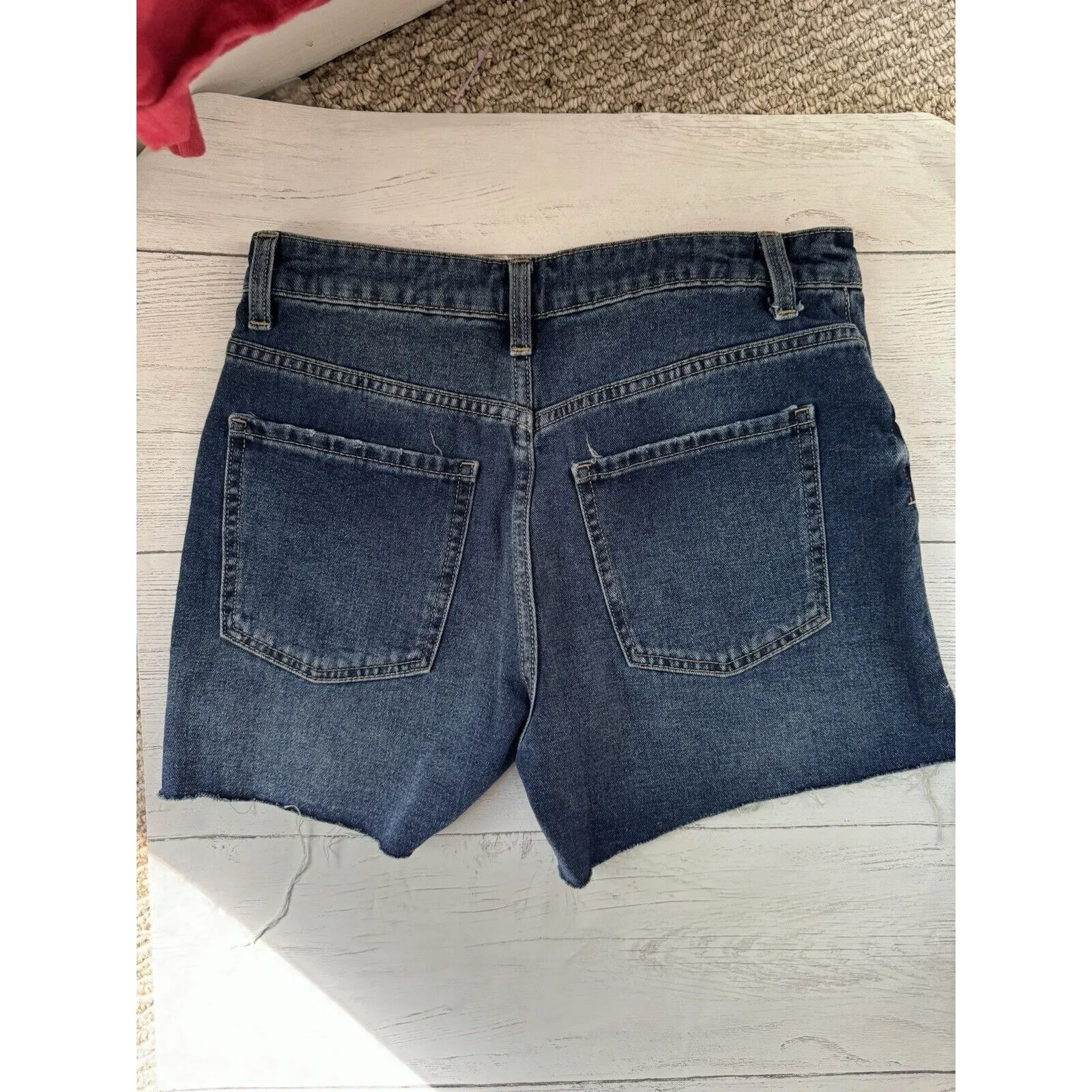 No Boundaries High Rise Distressed Midi Shorts Size 3 Dark Wash. - Image 2