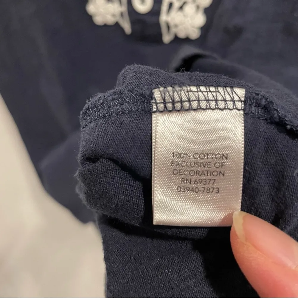 Cute vintage 80’s-90’s cottagecore white lace buttons appliqué navy top - Image 5