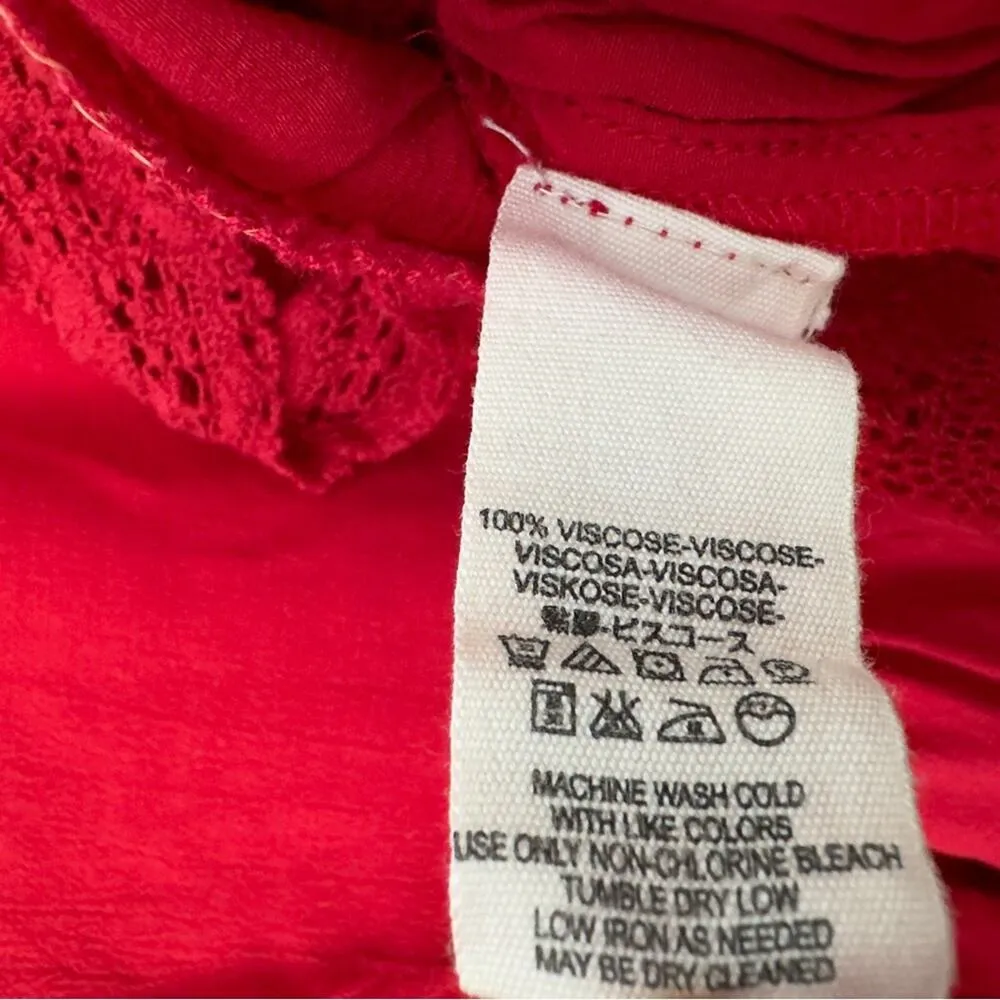 Free People Take it Easy Top Red Ruffle Button Keyhole Lace Peplum Long Sleeve - Image 11