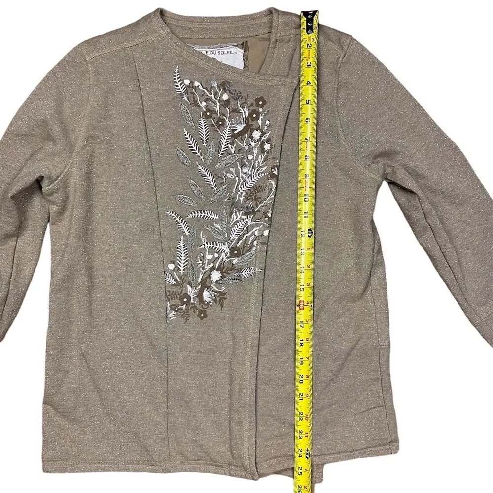 Cirque Du Soleil Women's Beige Gold Shimmer Asymmetrical Zip Jacket Size M Tan Size M - Image 3