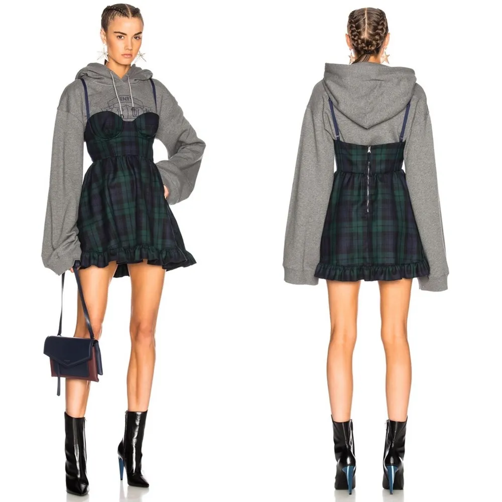Fenty x Puma Sweatshirt w/ Mini Tartan Plaid Dress in Charcoal - Image 3