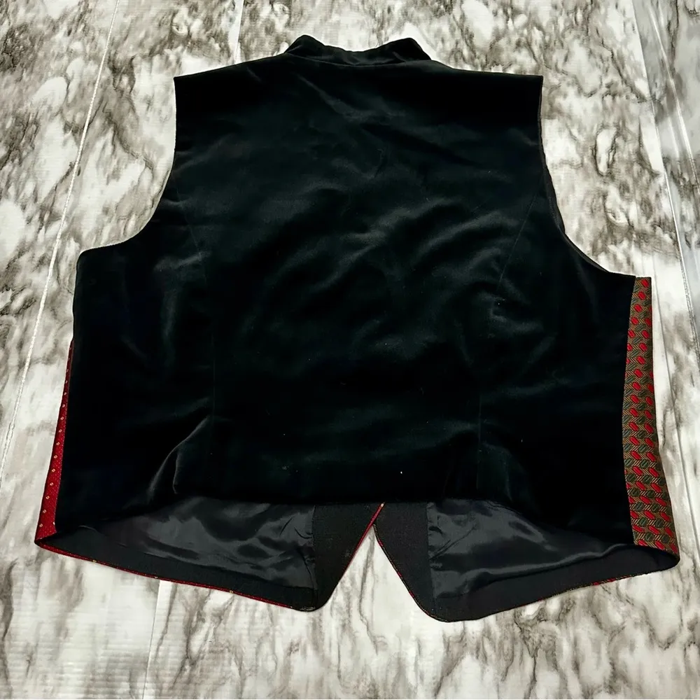 Vintage 80s 90s Silk Blend Patchwork Vest Sz L Boho Retro Tapestry Dark Acedemia Red Size L - Image 8