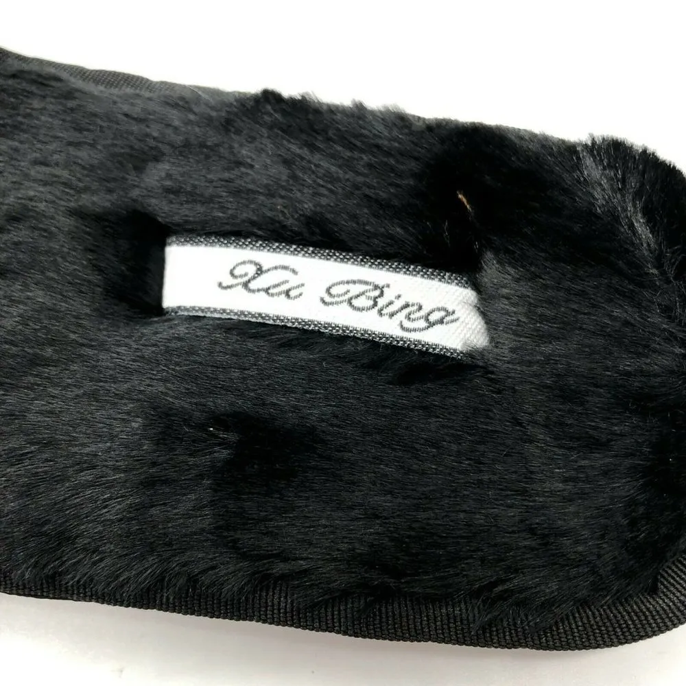 Womens Slide Sandals Faux Fur Pearl Slip On Fuzzy Black Size 38 - Image 6