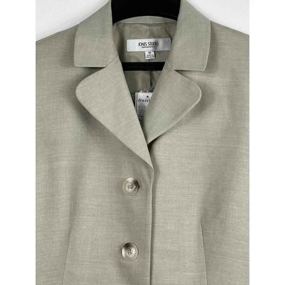 Dressbarn Jones Studio Beige/Tan Button Up Blazer Jacket 10 NWT - Image 3