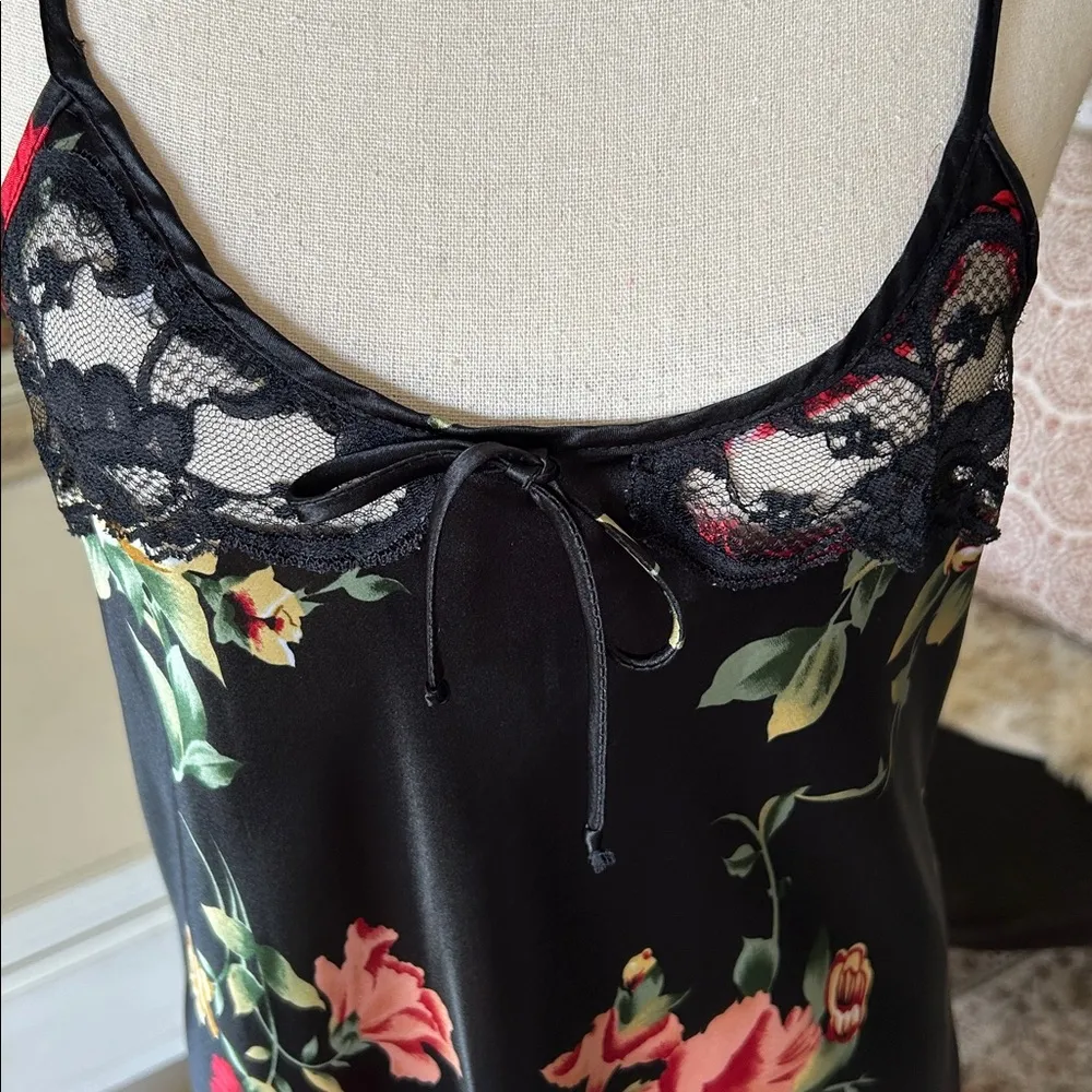 Cinema etoile VTG 🌺 black satin boho romantic floral lace maxi slip dress L​ Size L - Image 13