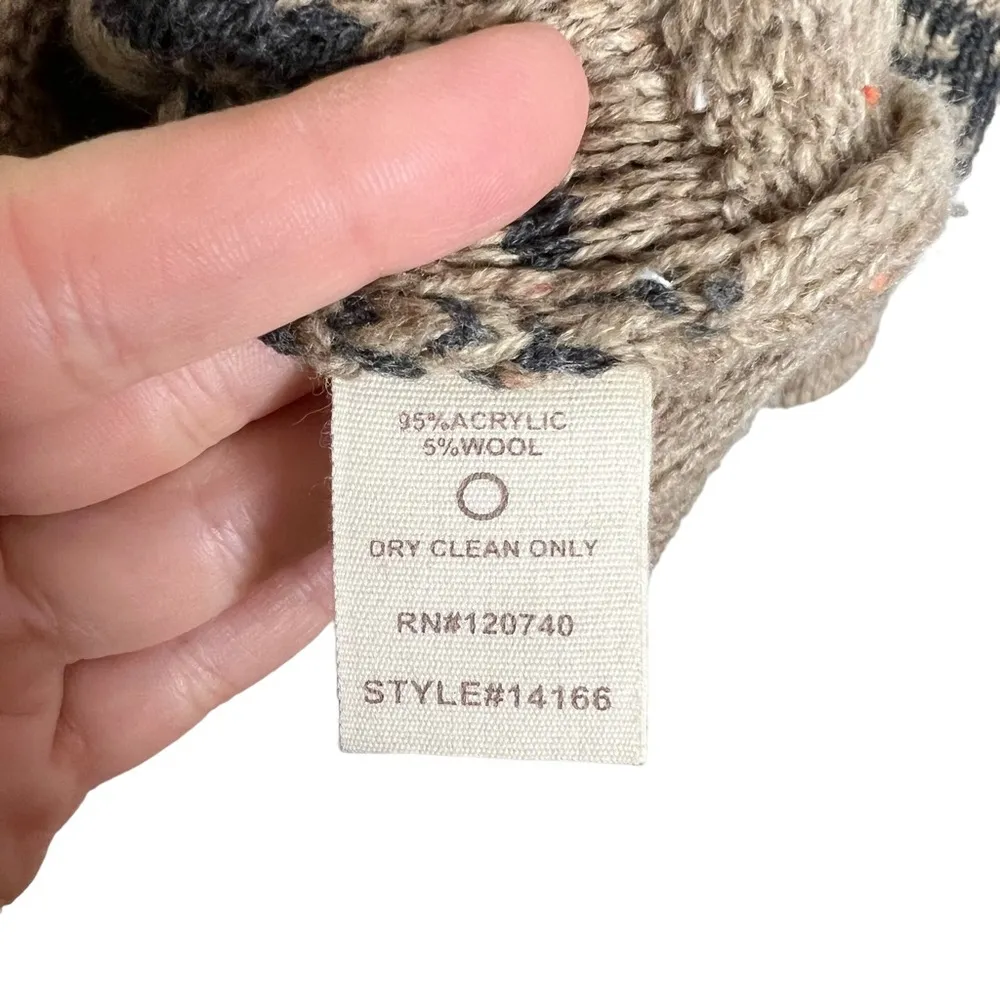 Hem & Thread Tan Knit Gray Fair Isle Stripe 3/4 Length Sleeve Sweater - Image 7