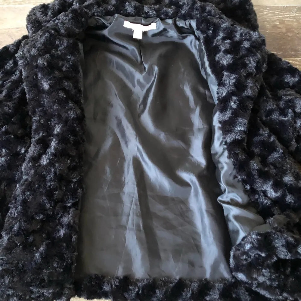 Vintage Fever Black Lamb Faux Fur Coat Jacket Swing Coat Size L - Image 8
