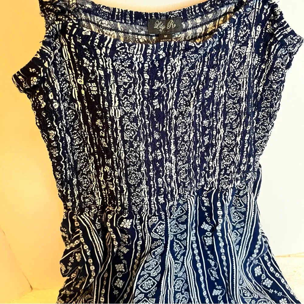 Lily Rose Blue Smocked Ruffled Romper - Image 2