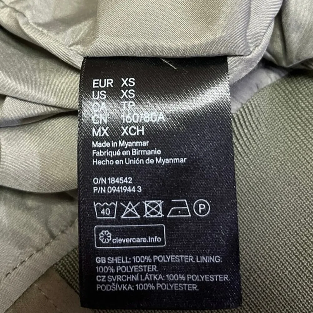 H&M Women's Olive Green Full Zip Ruched Long Sleeve Bomber Coat Jacket Size XS - Image 4