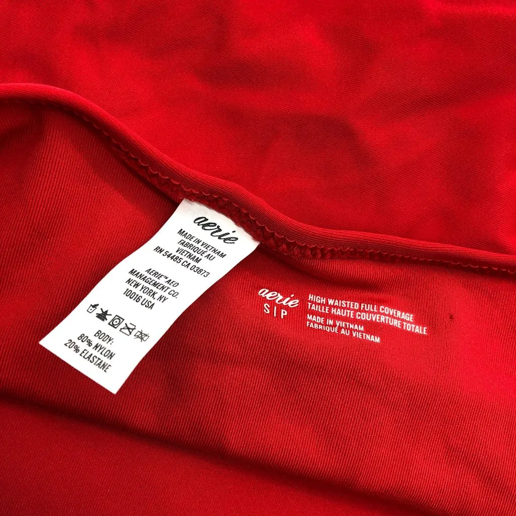 Aerie High Waisted Full Coverage Red Bikini Bottom Ruched S - Image 3