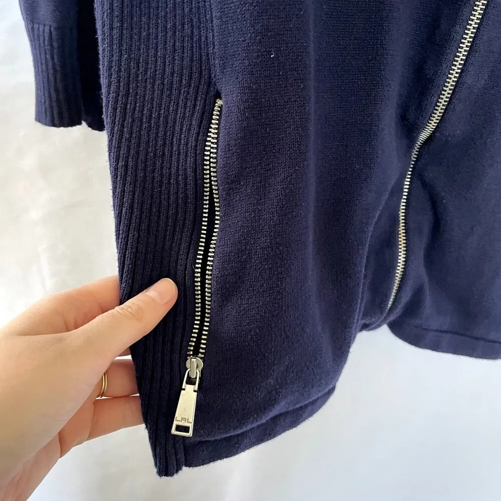 Lauren Ralph Lauren navy blue zip up sweater 3/4 sleeves knit women's 1X cotton Size XL - Image 4