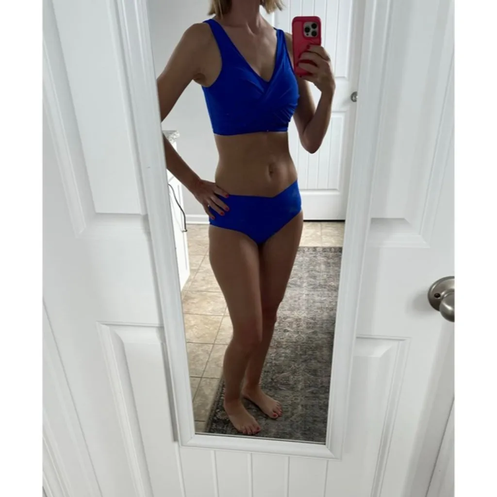 Bright Blue High Waisted Bikini Two Piece Swimsuit Lace Up Twist Front MEDIUM - Image 9
