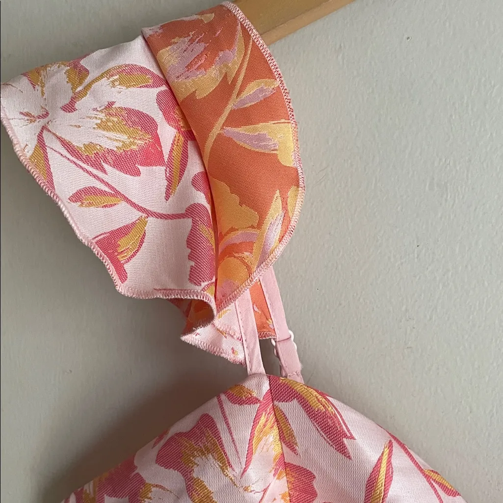 LULUS Darling Celebration Coral Pink Floral Ruffled Trumpet Midi Dress - Image 8