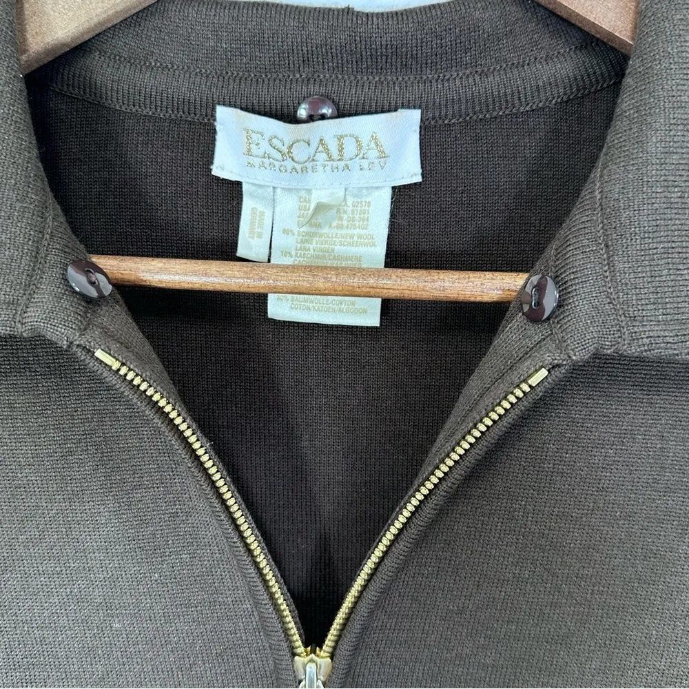 Escada Chocolate Brown Wool Cashmere Zippered Jacket Women's German Size 36 US S - Image 5
