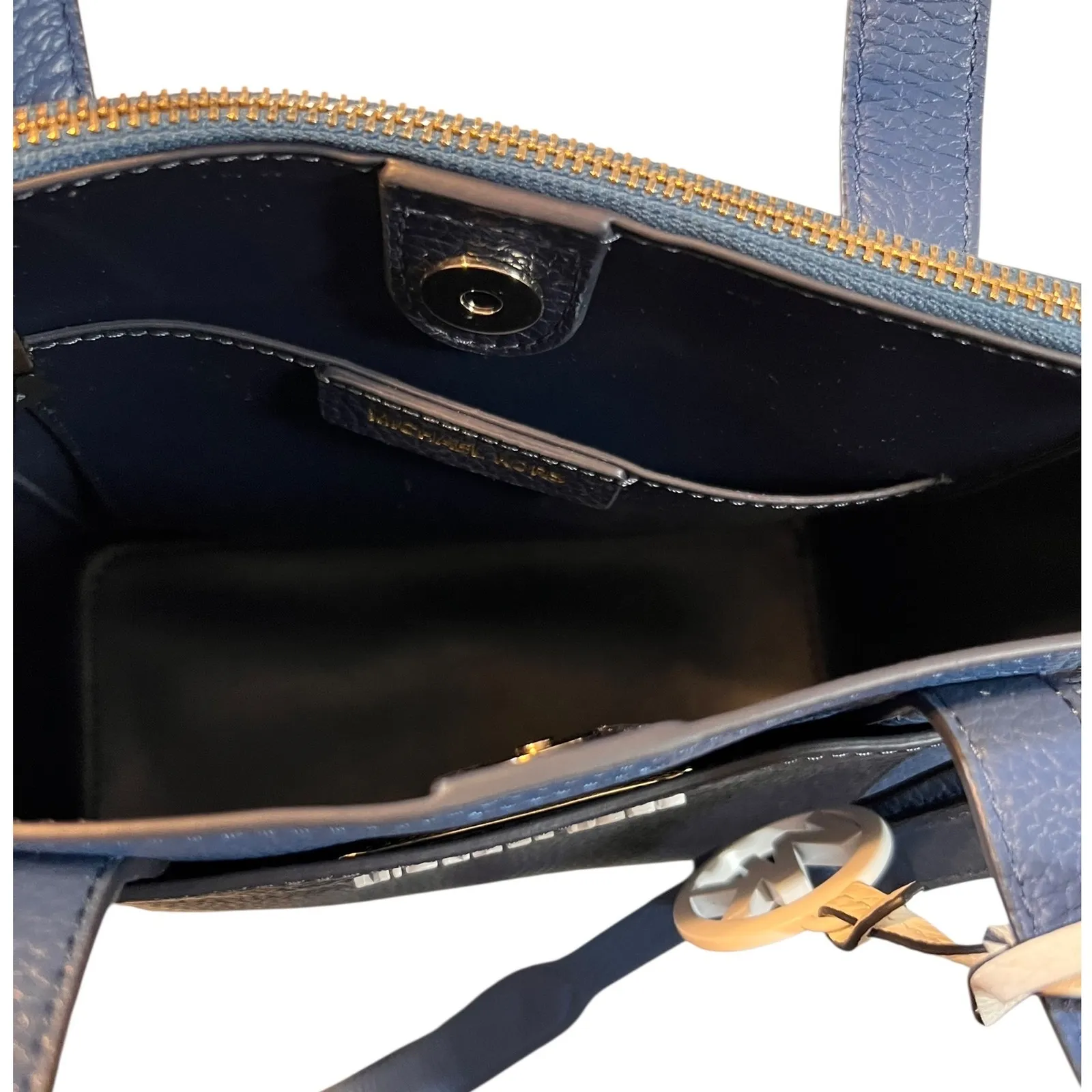 Michael Kors Gemma Small Satchel Navy Blue White Leather Crossbody NWT - Image 7