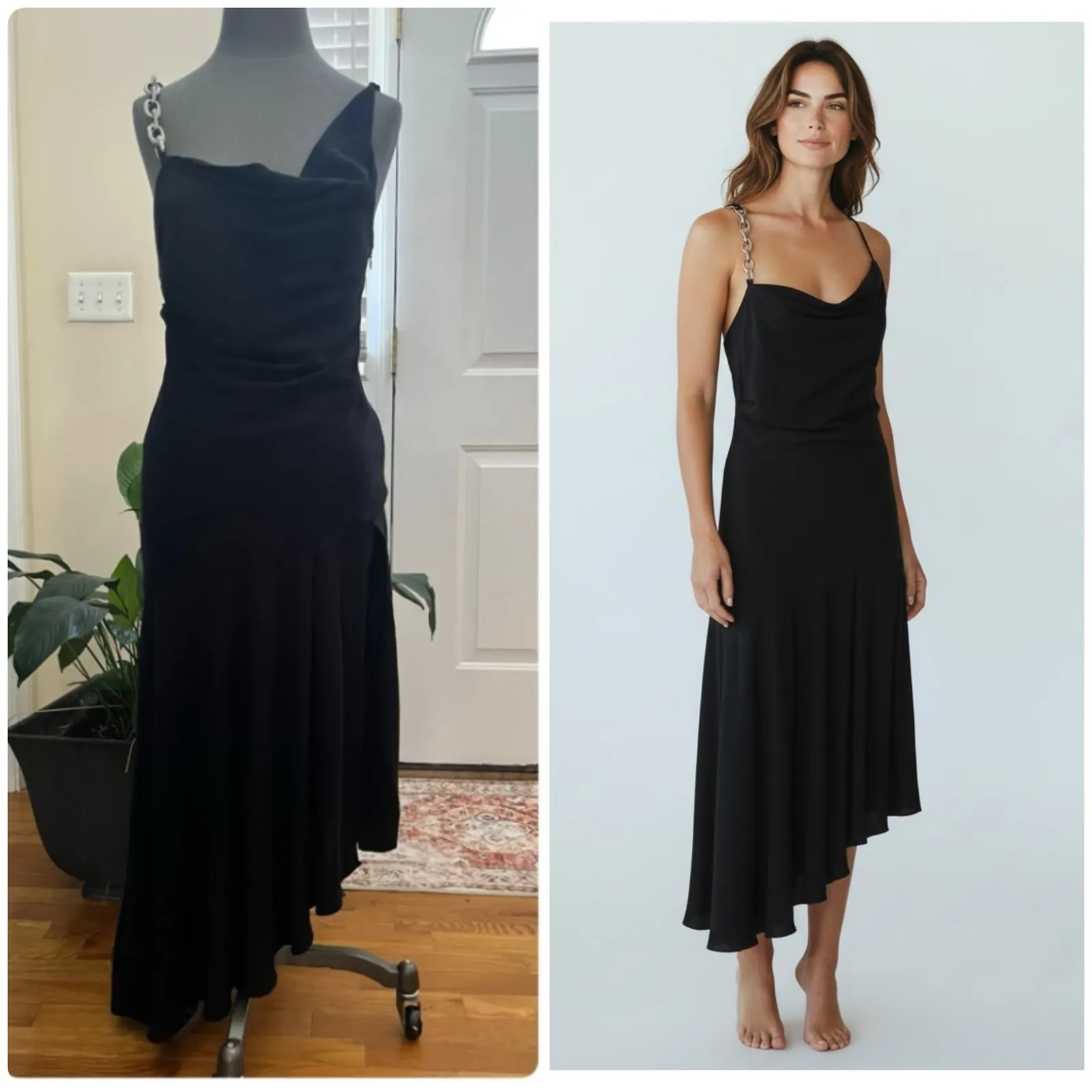 Giuseppe Di Morabito Asymmetric Hem Side High Slit Rhinestone Strap Dress 00 Black - Image 3