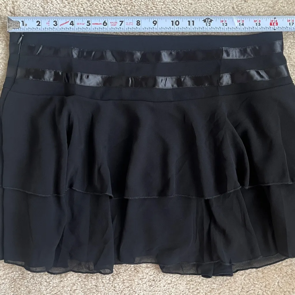 Edikted Double Ribbon Belt Ruffled Chiffon Mini Skirt in Black Women's Large - Image 8