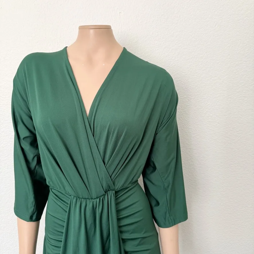 [Baltic Born] Hunter Green Mimi Midi Dress V-Neck Draped Bodycon Wedding Size XL - Image 9