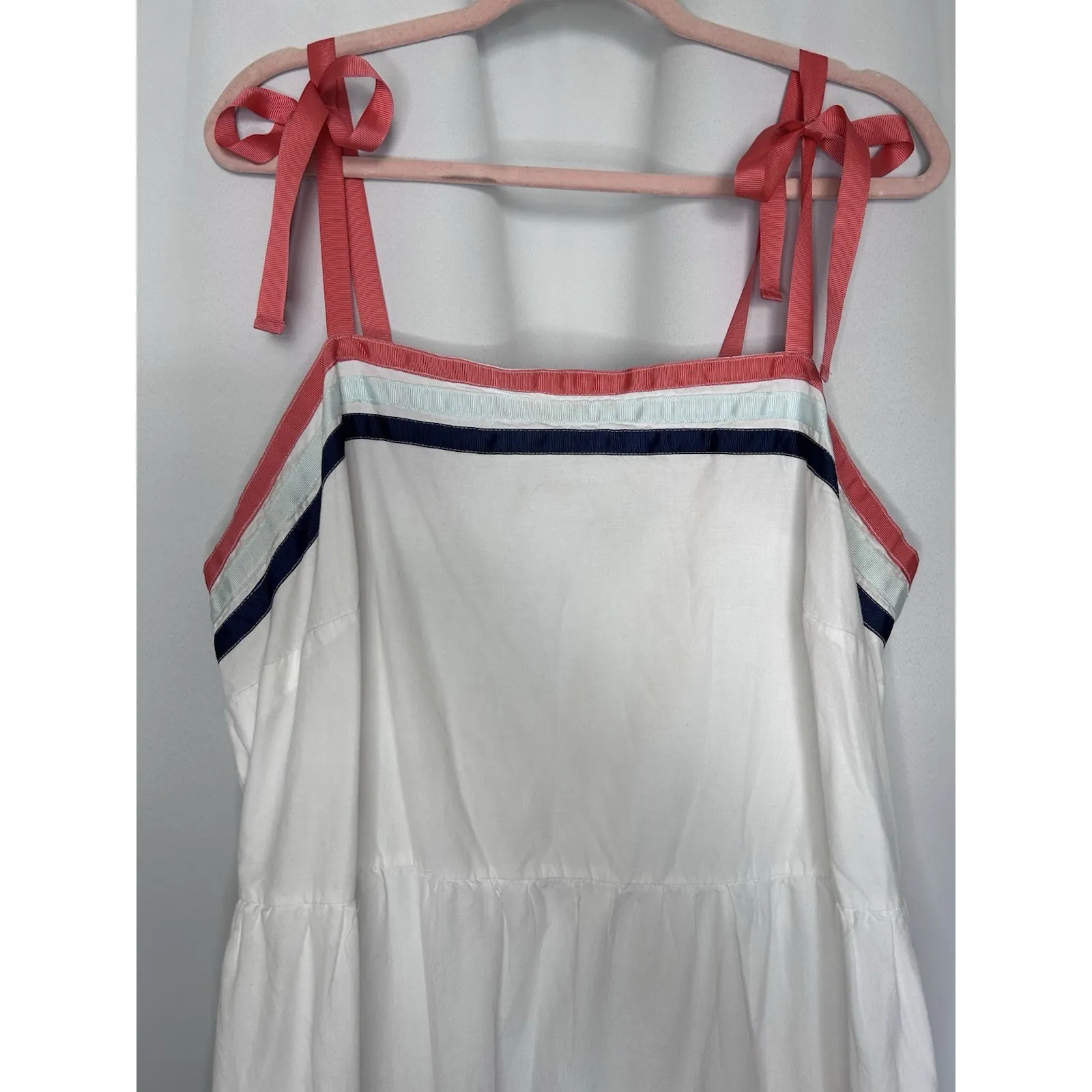 Lane Bryant White Tiered Maxi Dress Tie Shoulder Striped Cotton Size 20 Sundress - Image 2