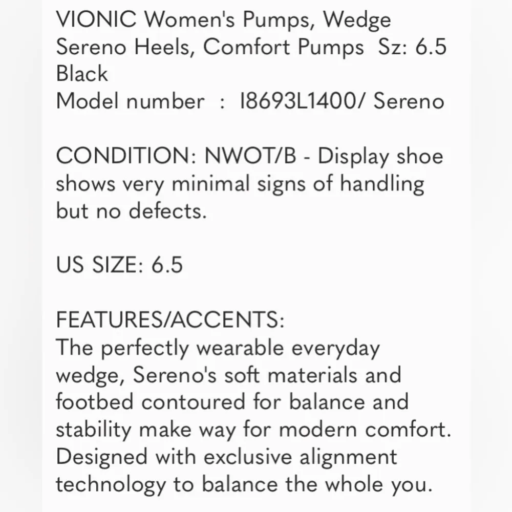 VIONIC Women's Pumps, Wedge Sereno Heels, Comfort Pumps  Sz: 6.5 Black - Image 2