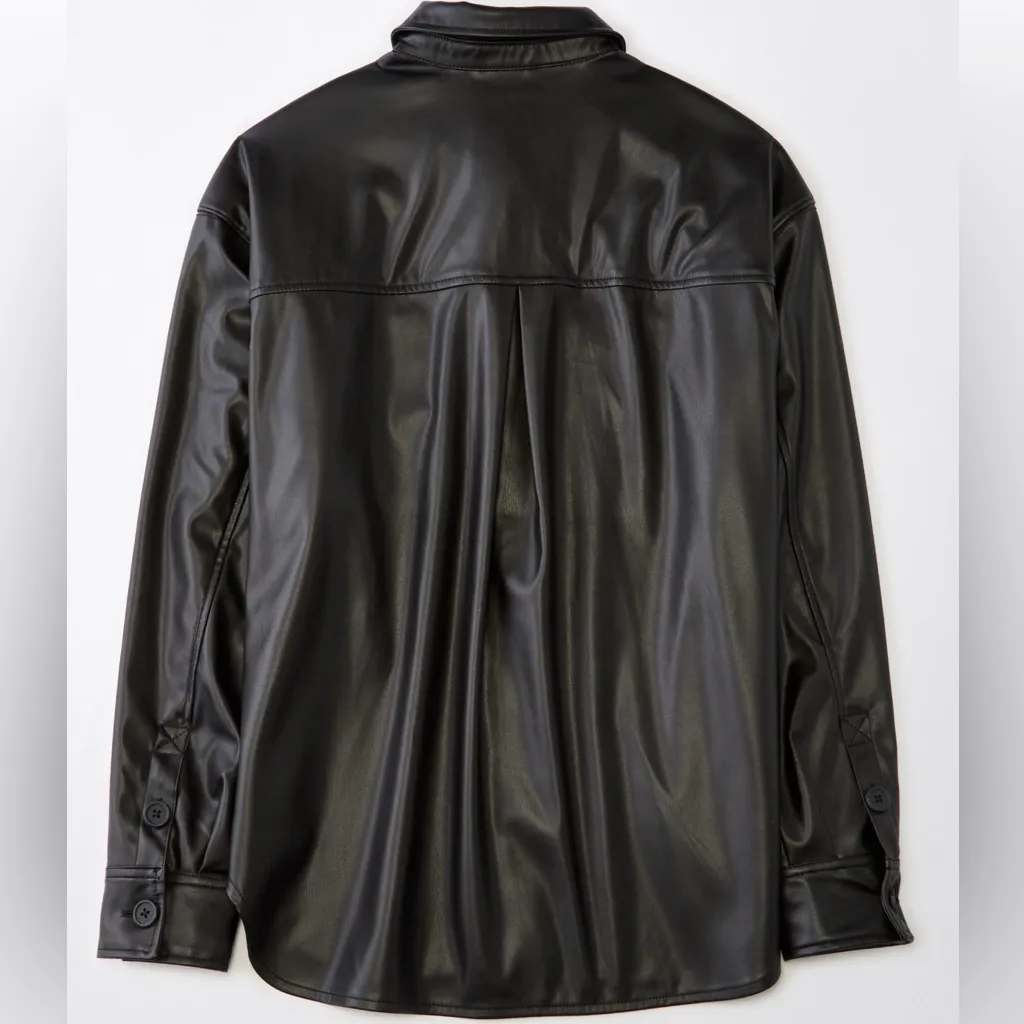 American Eagle Oversized Vegan Leather Black Shacket - Image 2
