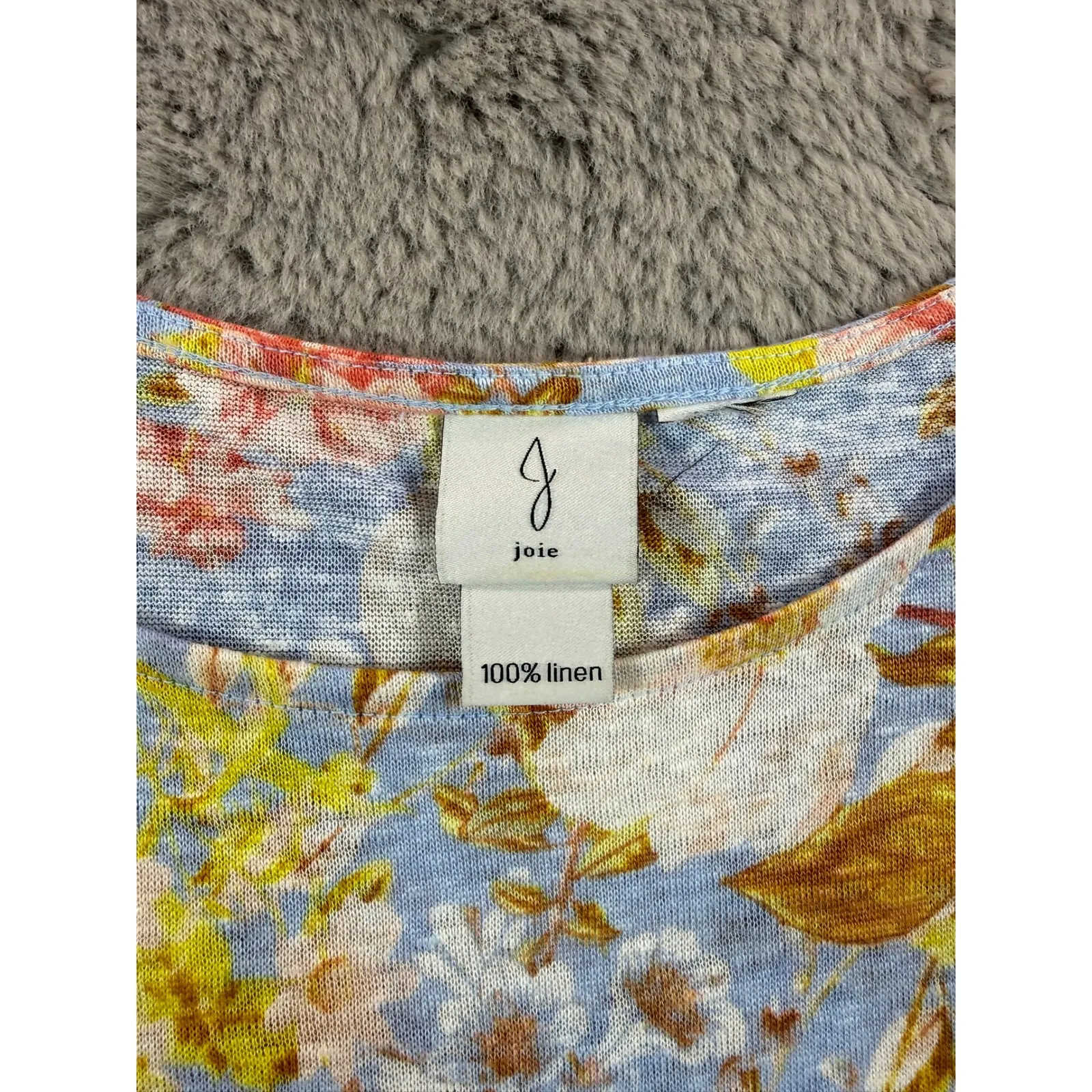 Joie Linen Floral Print Cap Sleeve Button Side Top Women's Cottagecore Light - Image 2