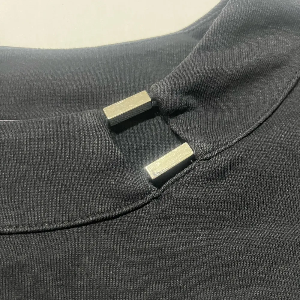 Women’s Rafaella Boat Neck Black Cotton Knit Basic Solid 3/4 Sleeves Shirt L - Image 2