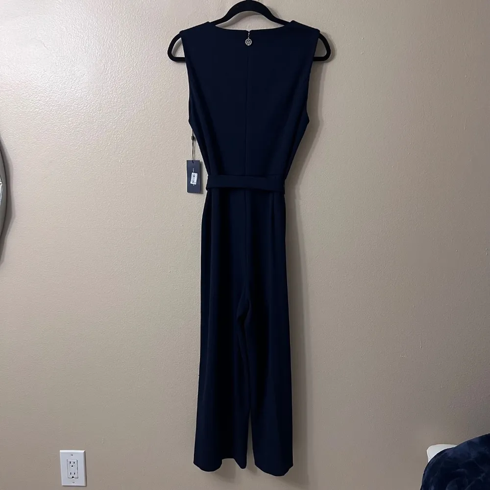 Women's Navy Cropped Belted Wide Leg Jumpsuit Sz 10 MSRP $129.00 - Image 4