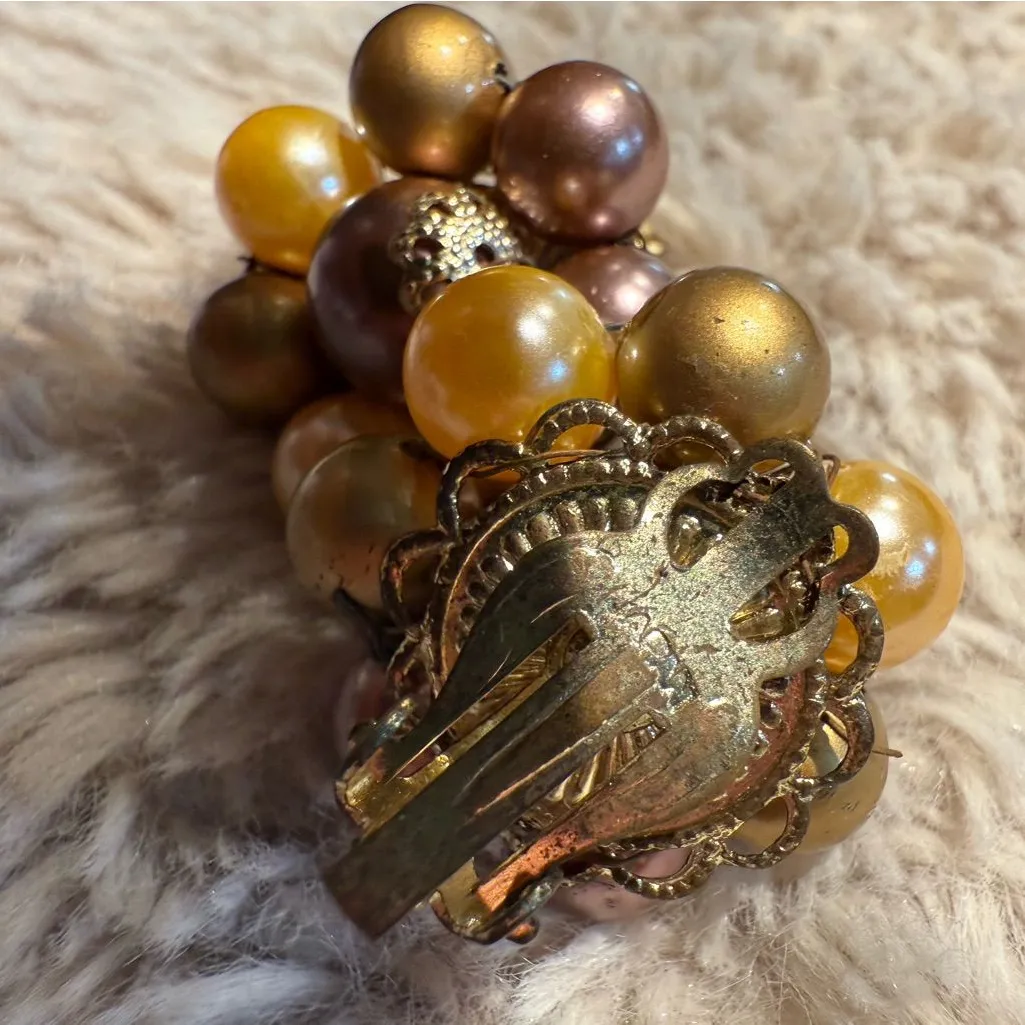 Vintage Brown Bronze Faux Pearl Cluster Clip - Image 3