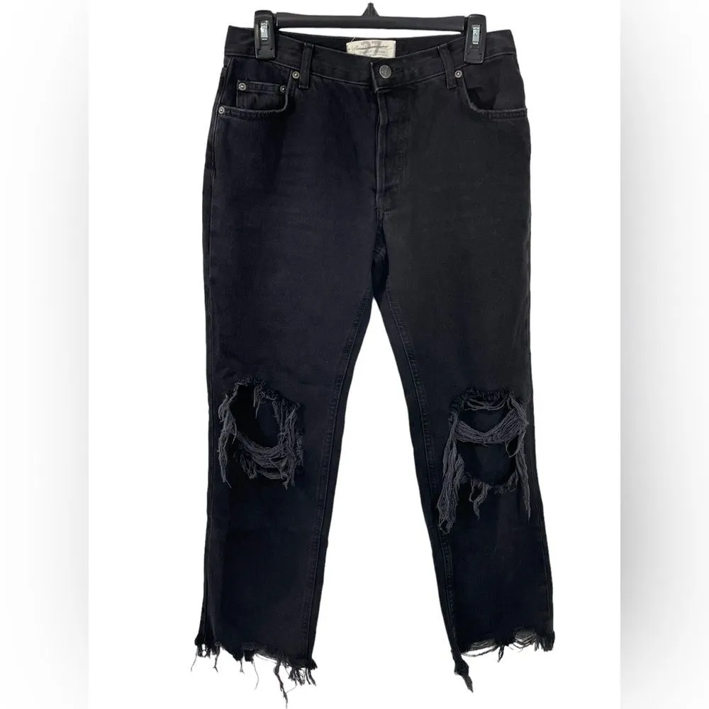 NEW Free People Maggie Mid Rise Distressed Wide Leg‎ Jeans in Washed Black Sz 27 - Image 3
