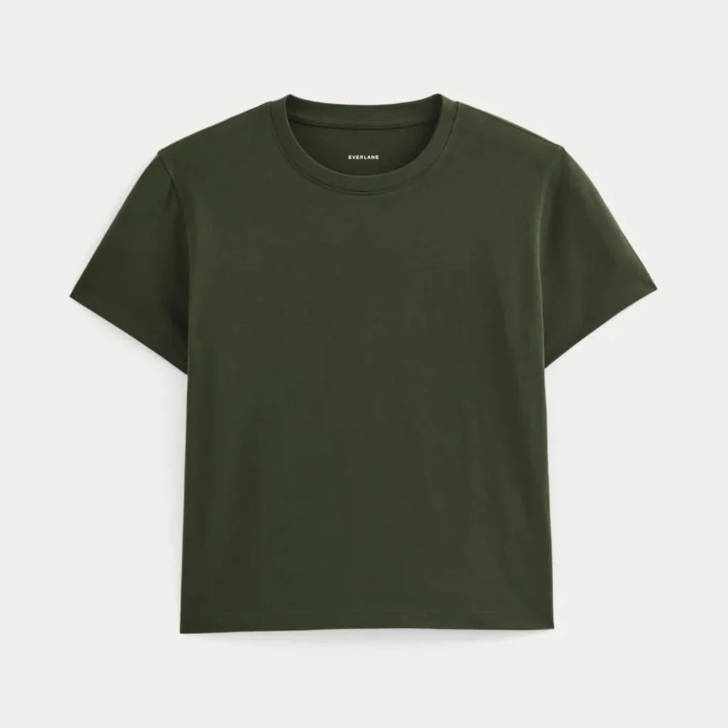 Everlane The Box Cut Tee in Essential Cotton in Dark Green, Size X-Small - Image 4