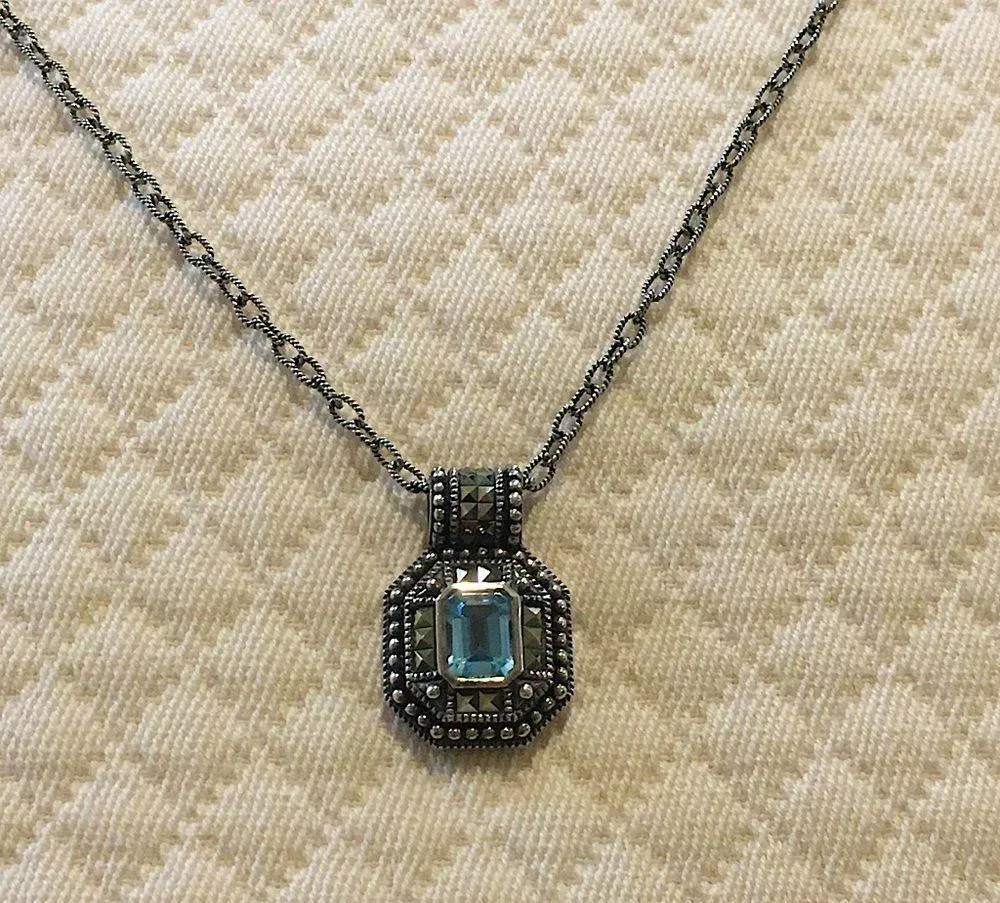 JUDITH JACK Blue Topaz Marcasite Sterling Silver Necklace - Image 6