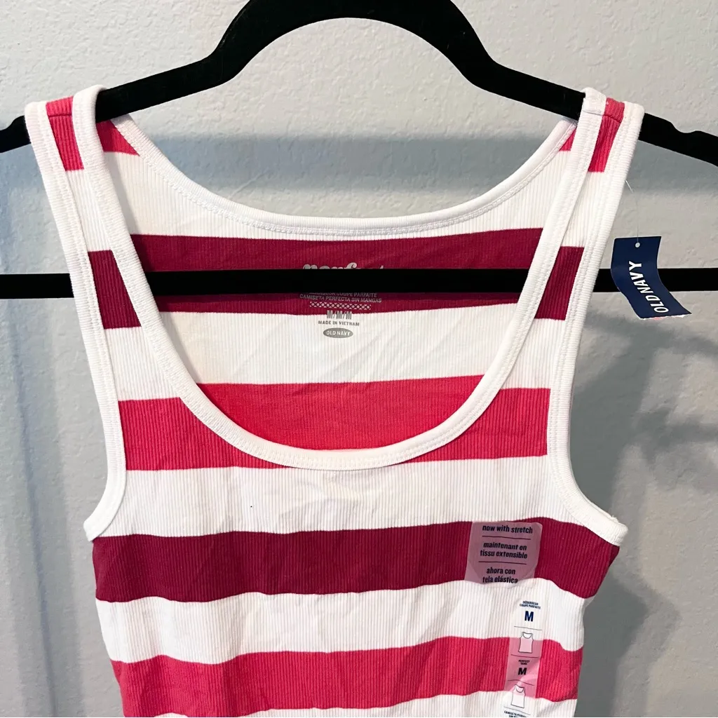 OLD NAVY Red White Striped Tank Top Medium NWT - Image 2