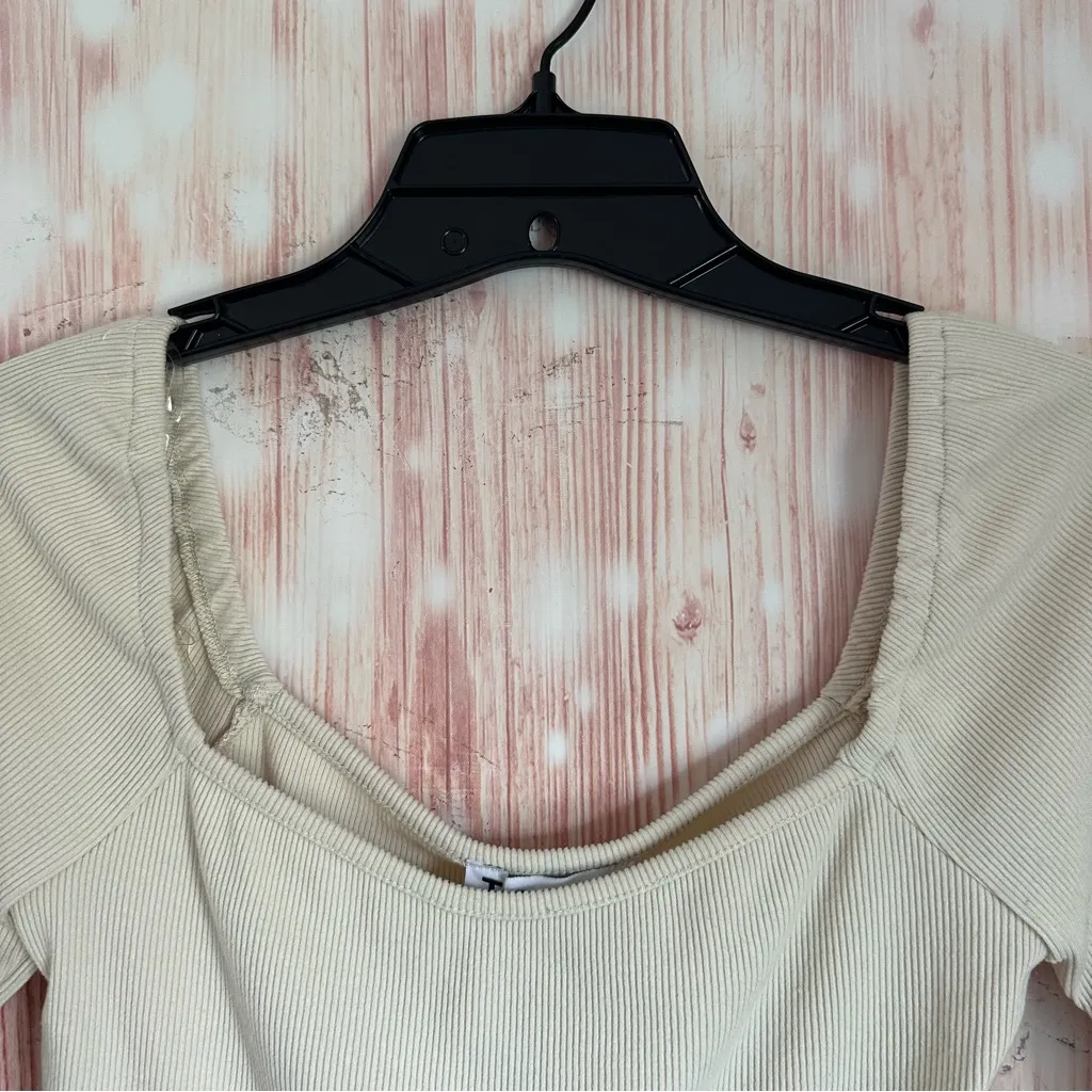 Tic Toc Mata Ribbed Beige Long sleeve Crop Top - Image 2