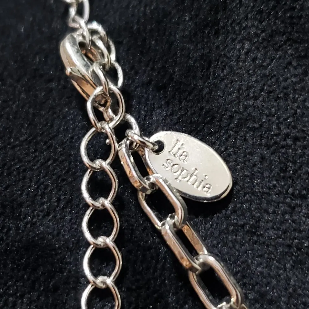 Lia Sophia Silver Tone Cut Crystal Mother Of Pearl Resin Necklace with Lobster - Image 8