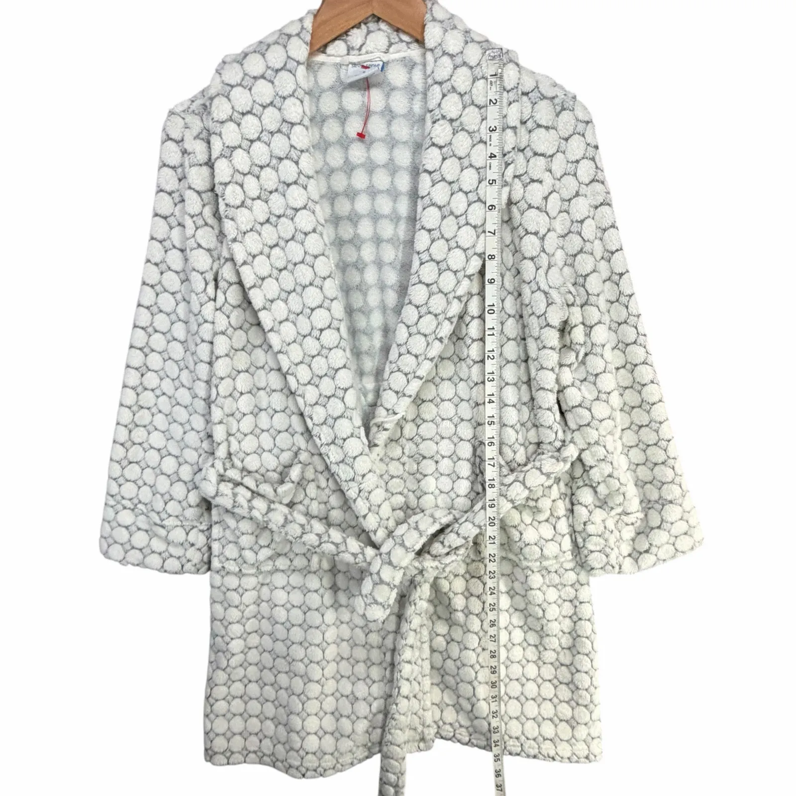 Sleep Sense Plush Robe Womens S White Gray Dot Cozy Soft Cloud Like Feminine - Image 9